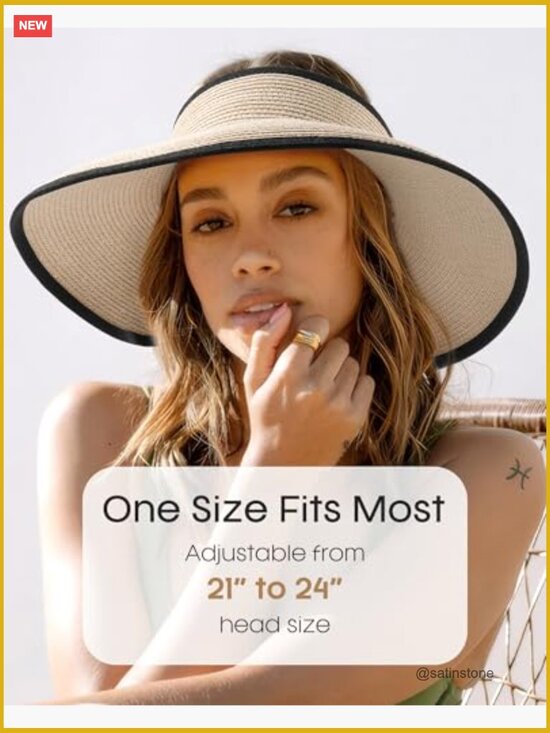 Straw Sun Visor Hat UPF 80+ Wide Brim Ponytail Summer Beach Hat main image 4